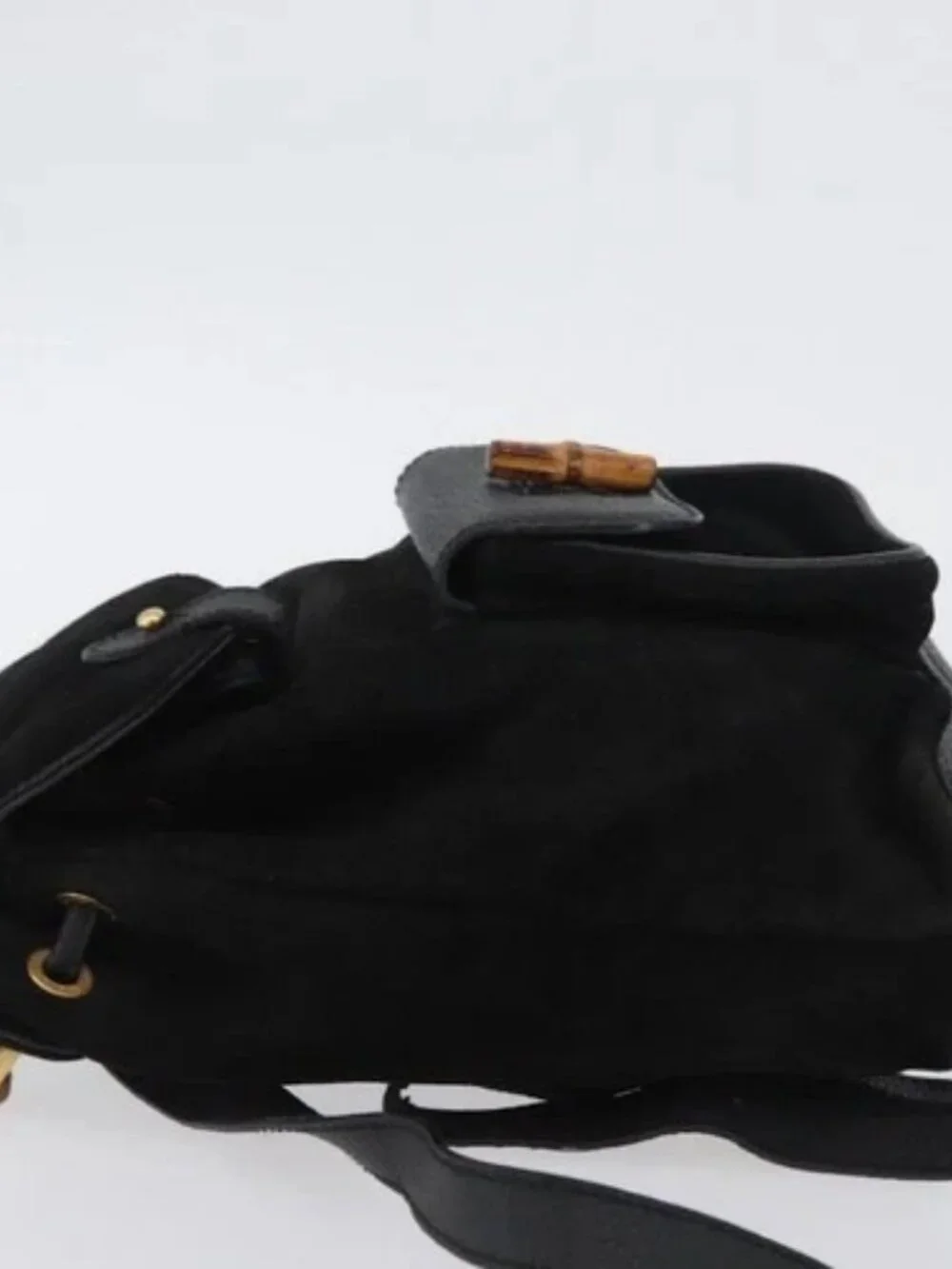 GUCCI Bamboo Backpack Leather Black Gold 003 3444 0030 Auth LNZ554